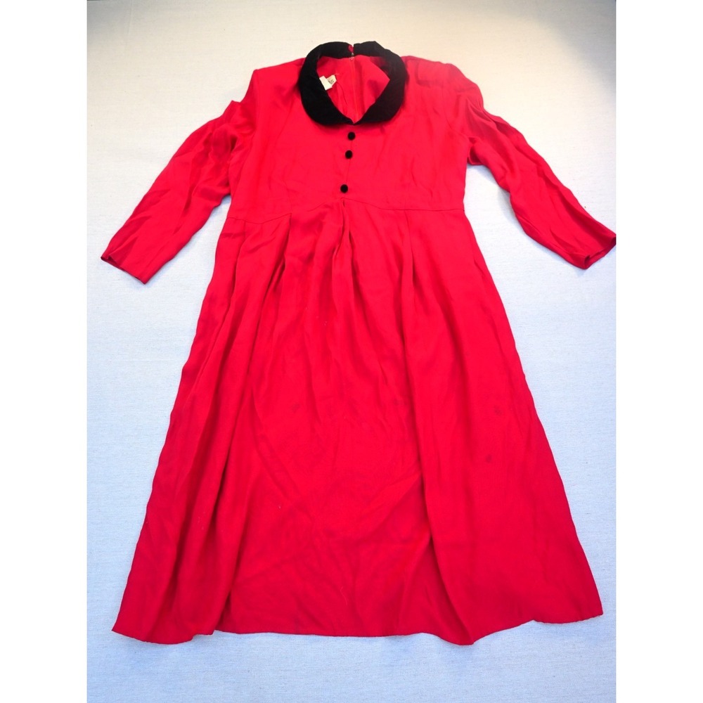 Piccalino Plus Vintage Womens 18 Red Dress Black Velvet Collar Midi Elegant